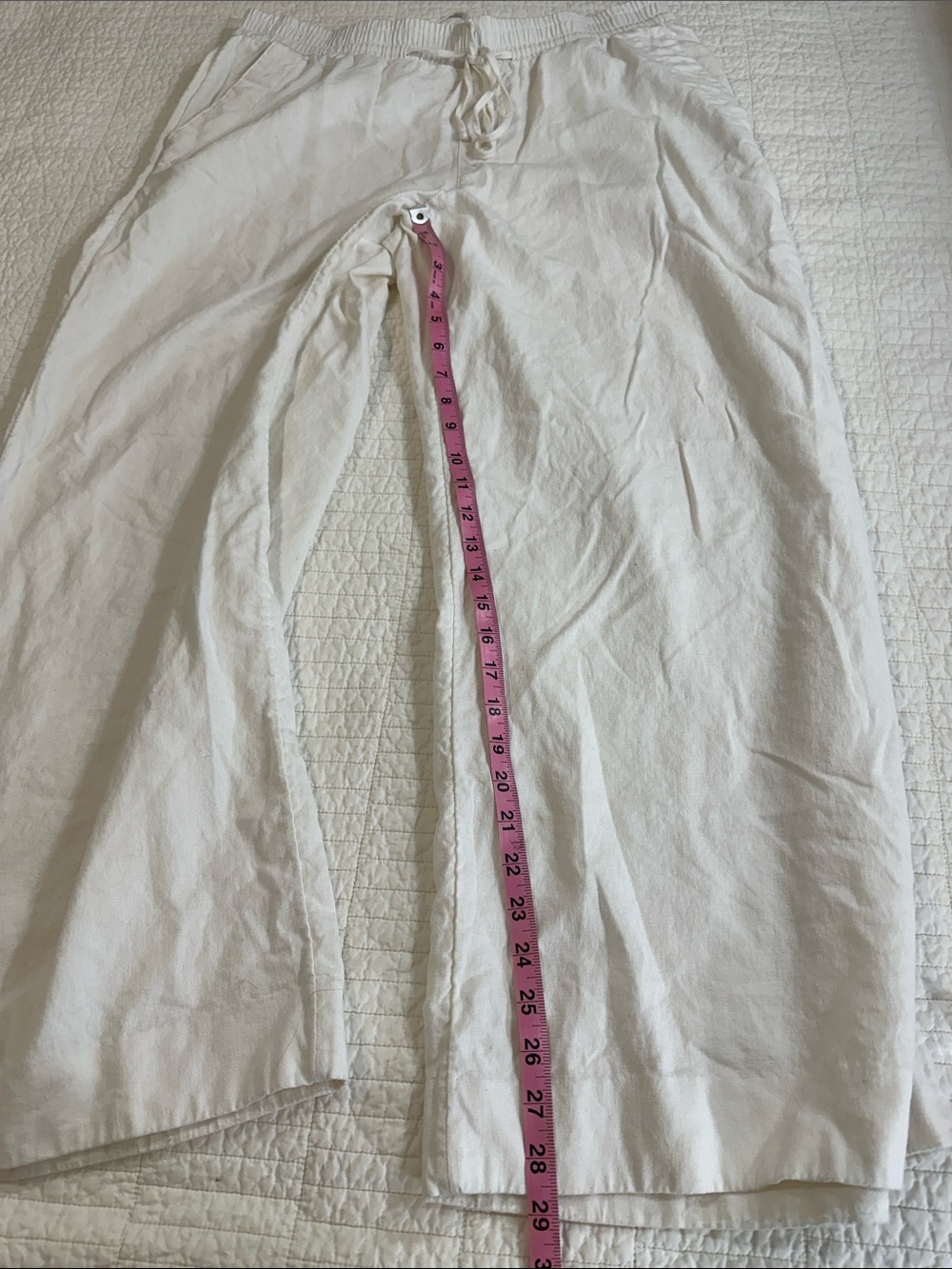 A new Day Large Linen Blend Pant Women's White Wide-Leg Like New Drawstring - Picture 4 of 5